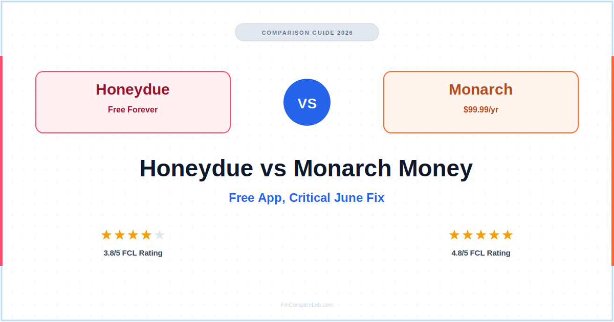 Honeydue vs Monarch Money comparison 2026 — pricing, ratings, and June sync fix summary