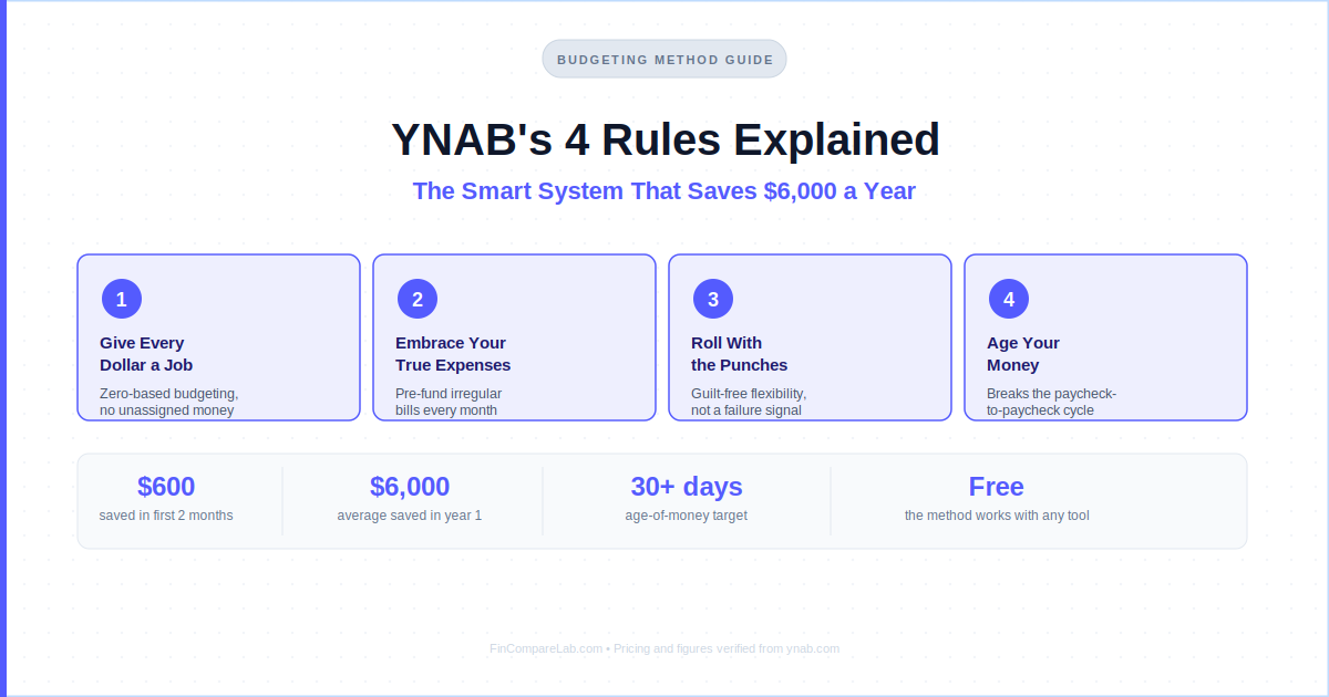 YNAB 4 rules 2026 — the smart system behind $600 saved in 2 months and $6,000 in year one, all 4 rules explained