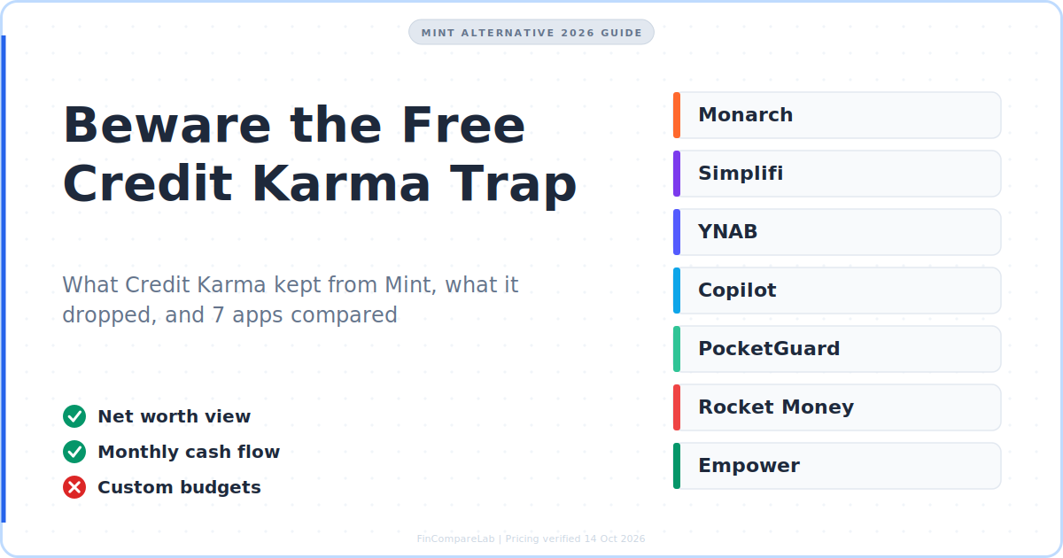 Mint alternative 2026 guide: Credit Karma budgeting gap and 7 app picks compared