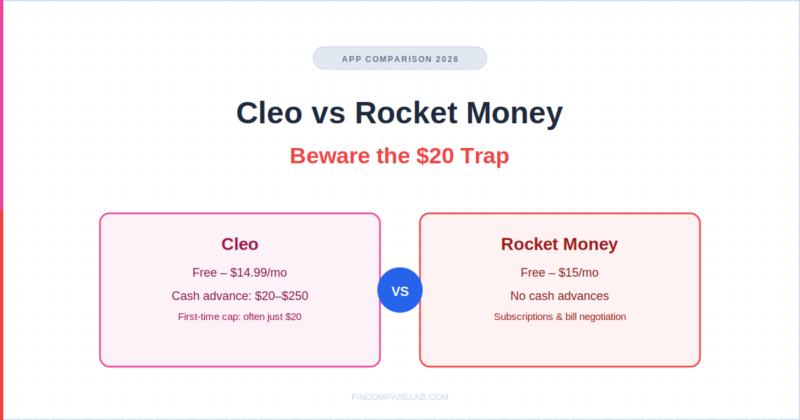 Cleo vs Rocket Money (2026): Beware the $20 Cash Advance Trap